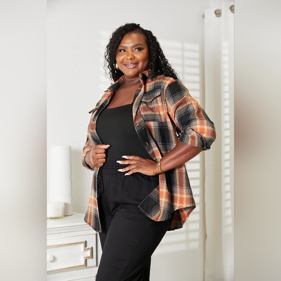 Double Take Plaid Dropped Shoulder Shirt/ SALE Hit Like ♡ Button For 20% OFF!! - Picture 7 of 10